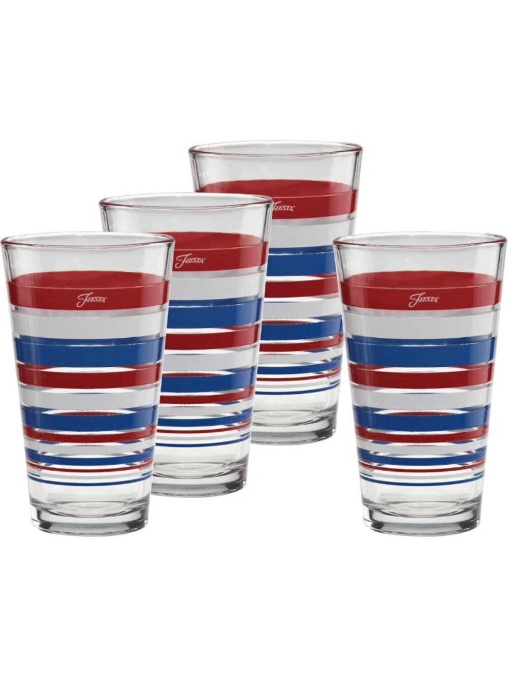 Colorful 16oz Tapered Cooler Glasses Set of 4 - Fiesta Stripes Red White Blue
